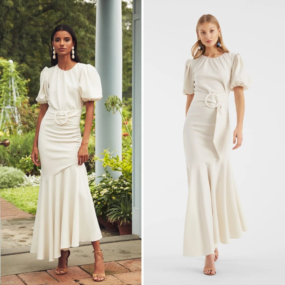Sachin &‎ Babi Size 20W 20 Camila Ivory White Puff Sleeve Mermaid Maxi Dress